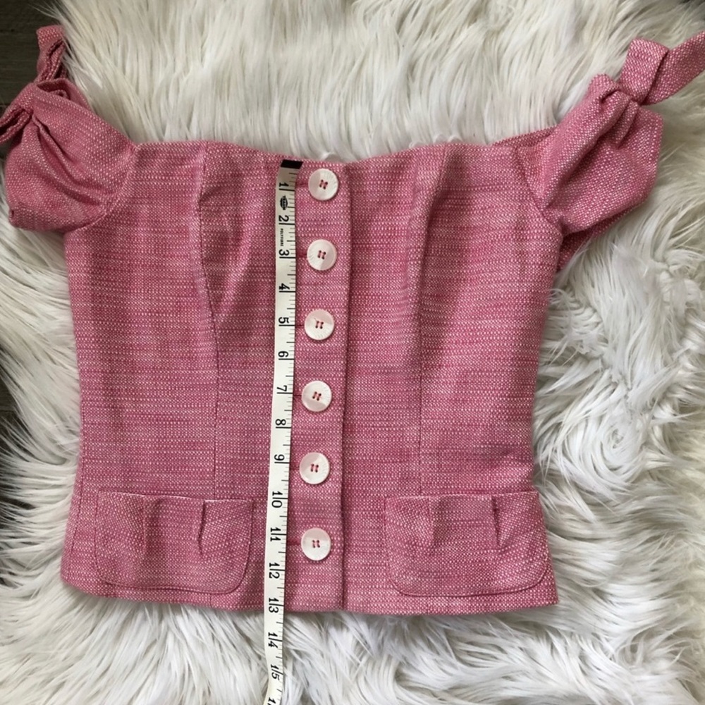 Bebe Vintage Corset Button Up off shoulder crop Top